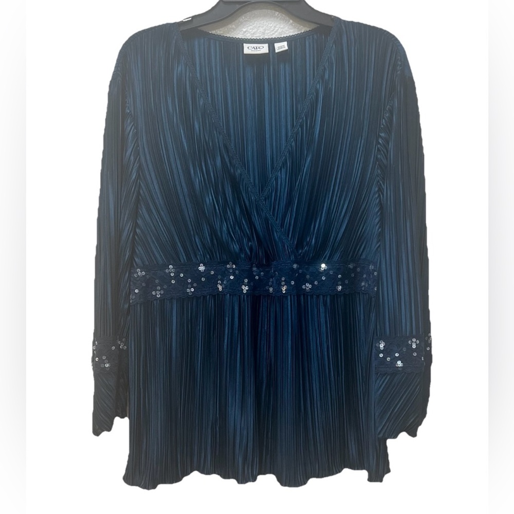 EUC CATO’s Pleated Long Sleeve Sequin Tunic Navy Blue 22/24
